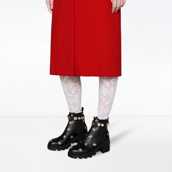 Gucci embroidered leather ankle boot with belt - Picture 3 of 8